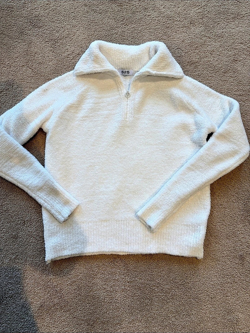 525 America Fuzzy Eyelash Yarn Quarter Zip Pullover Sweater White